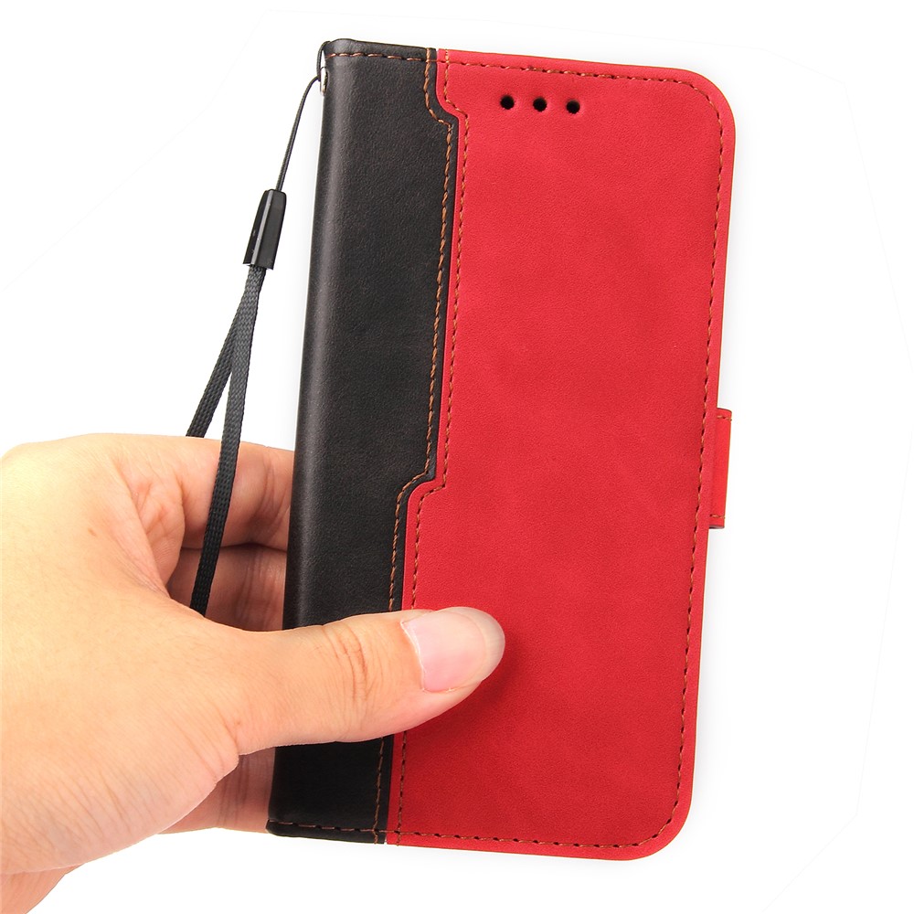 For Samsung Galaxy A13 5G Bi-color Splicing Business Style Anti-fall Leather Phone Case Stand Wallet Cover - Red-7