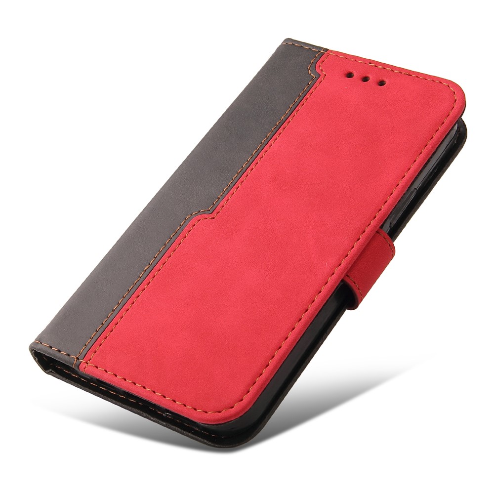 For Samsung Galaxy A13 5G Bi-color Splicing Business Style Anti-fall Leather Phone Case Stand Wallet Cover - Red-8