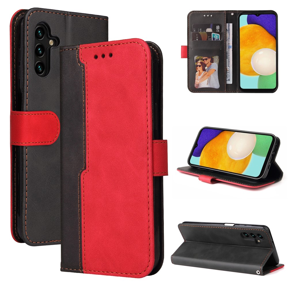 For Samsung Galaxy A13 5G Bi-color Splicing Business Style Anti-fall Leather Phone Case Stand Wallet Cover - Red-9
