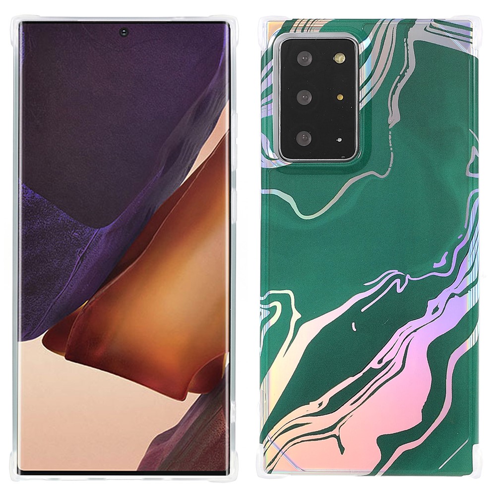Stylish Marble IMD Laser Lens Protection Four Corner Anti-fall TPU+PC Cover for Samsung Galaxy Note20 Ultra 5G - CF6 Green-1