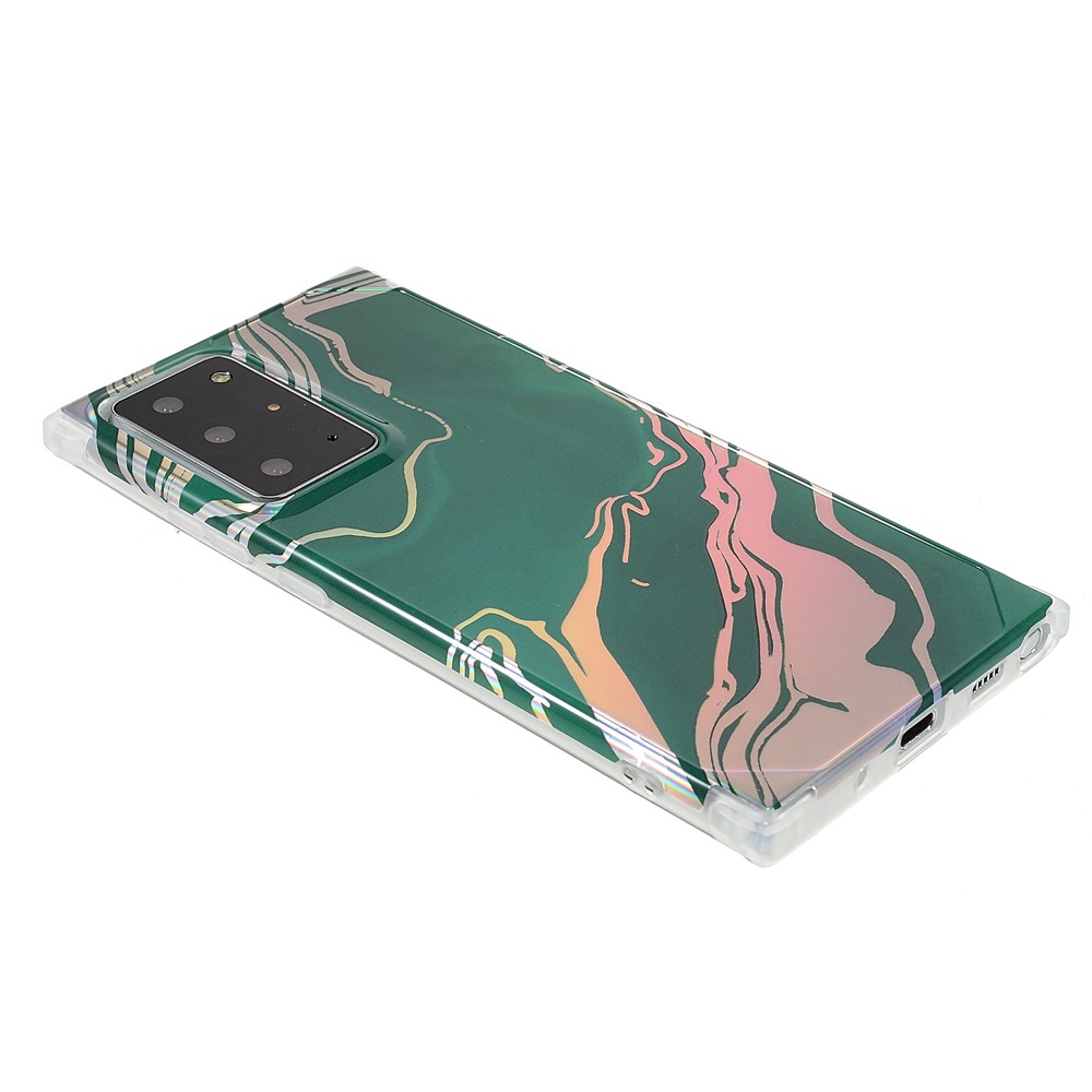 Stylish Marble IMD Laser Lens Protection Four Corner Anti-fall TPU+PC Cover for Samsung Galaxy Note20 Ultra 5G - CF6 Green-4