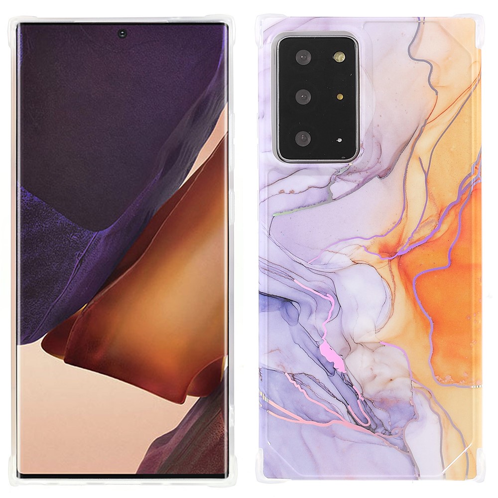 Stylish Marble IMD Laser Lens Protection Four Corner Anti-fall TPU+PC Cover for Samsung Galaxy Note20 Ultra 5G - CF4 Light Purple-1