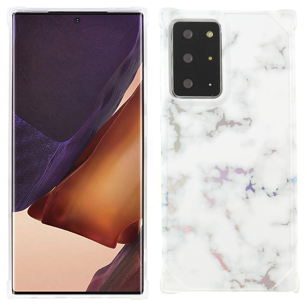 Stylish Marble IMD Laser Lens Protection Four Corner Anti-fall TPU+PC Cover for Samsung Galaxy Note20 Ultra 5G - CF2 White-1