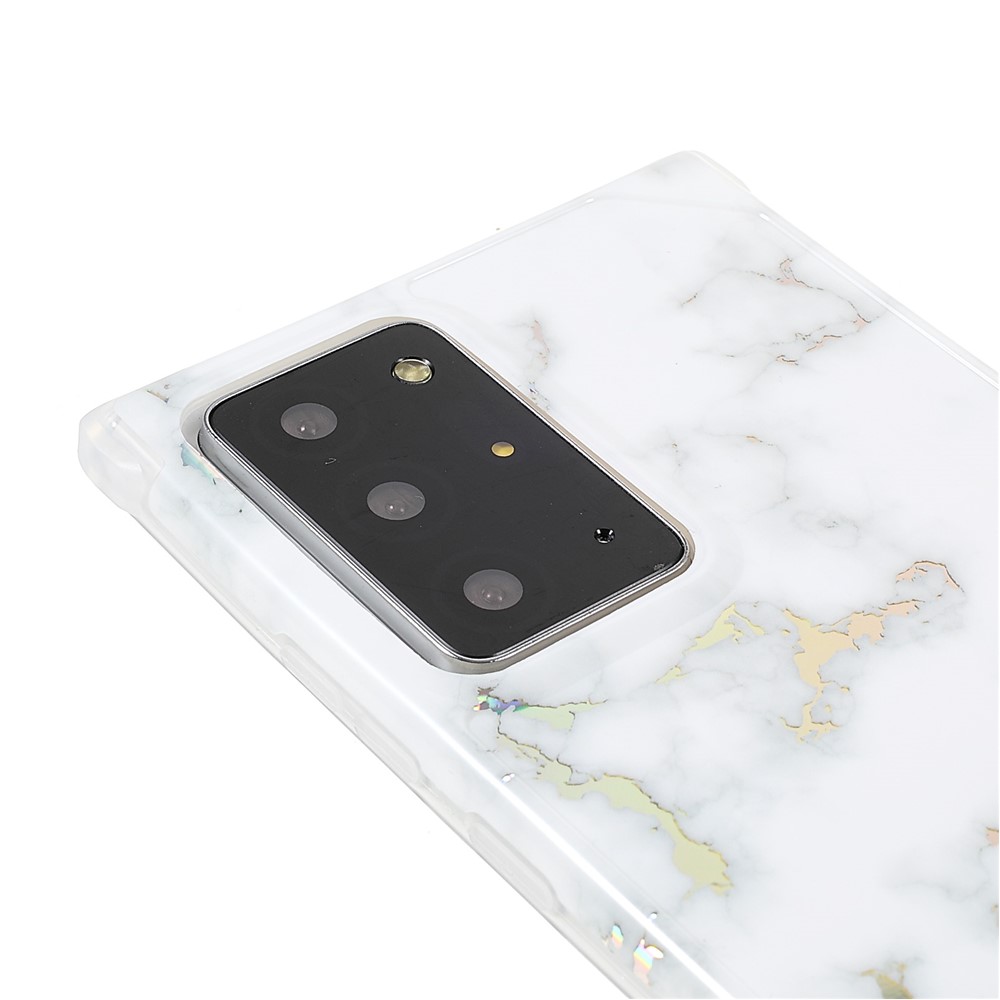 Stylish Marble IMD Laser Lens Protection Four Corner Anti-fall TPU+PC Cover for Samsung Galaxy Note20 Ultra 5G - CF2 White-6