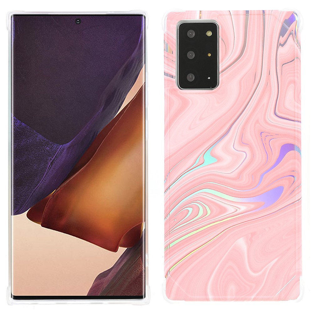 Stylish Marble IMD Laser Lens Protection Four Corner Anti-fall TPU+PC Cover for Samsung Galaxy Note20 Ultra 5G - CF3 Pink-1