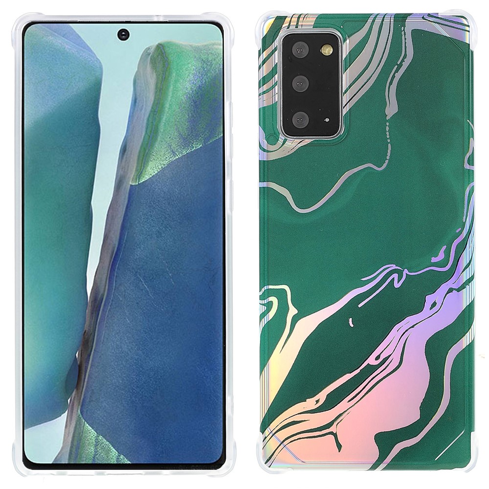 Stylish Marble Shockproof IMD Laser Four Corner Anti-fall TPU+PC Case for Samsung Galaxy Note 20 5G - CF6 Green-1