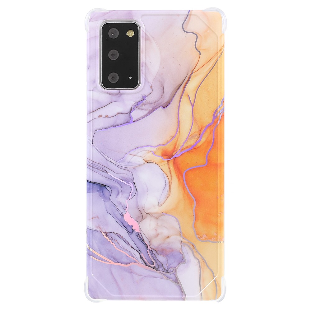 Stylish Marble Shockproof IMD Laser Four Corner Anti-fall TPU+PC Case for Samsung Galaxy Note 20 5G - CF4 Light Purple-2