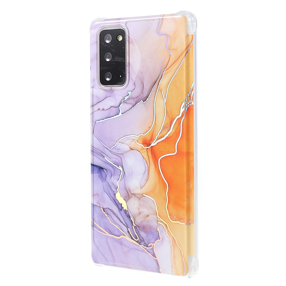 Stylish Marble Shockproof IMD Laser Four Corner Anti-fall TPU+PC Case for Samsung Galaxy Note 20 5G - CF4 Light Purple-3
