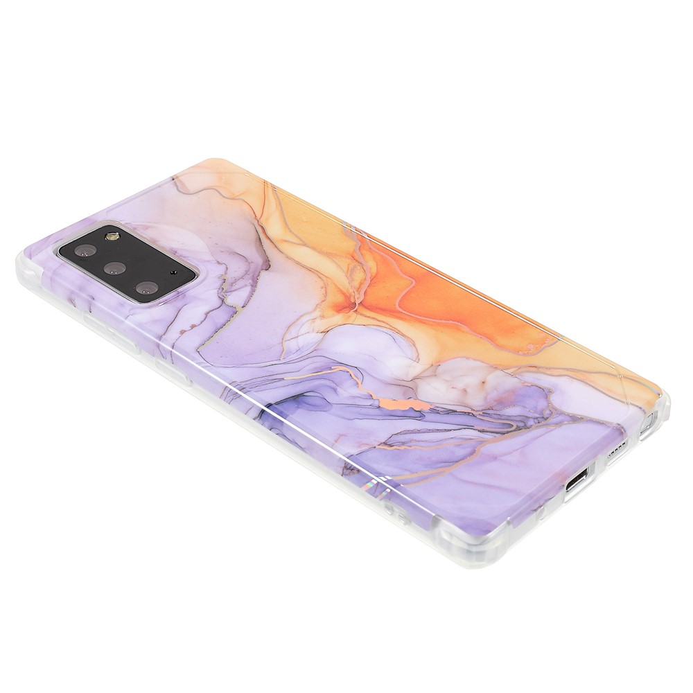 Stylish Marble Shockproof IMD Laser Four Corner Anti-fall TPU+PC Case for Samsung Galaxy Note 20 5G - CF4 Light Purple-4