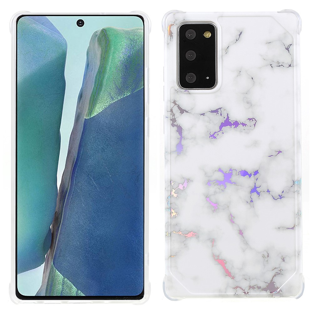 Stylish Marble Shockproof IMD Laser Four Corner Anti-fall TPU+PC Case for Samsung Galaxy Note 20 5G - CF2 White-1