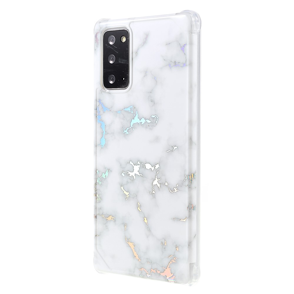 Stylish Marble Shockproof IMD Laser Four Corner Anti-fall TPU+PC Case for Samsung Galaxy Note 20 5G - CF2 White-3