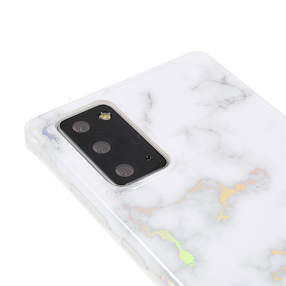 Stylish Marble Shockproof IMD Laser Four Corner Anti-fall TPU+PC Case for Samsung Galaxy Note 20 5G - CF2 White-6