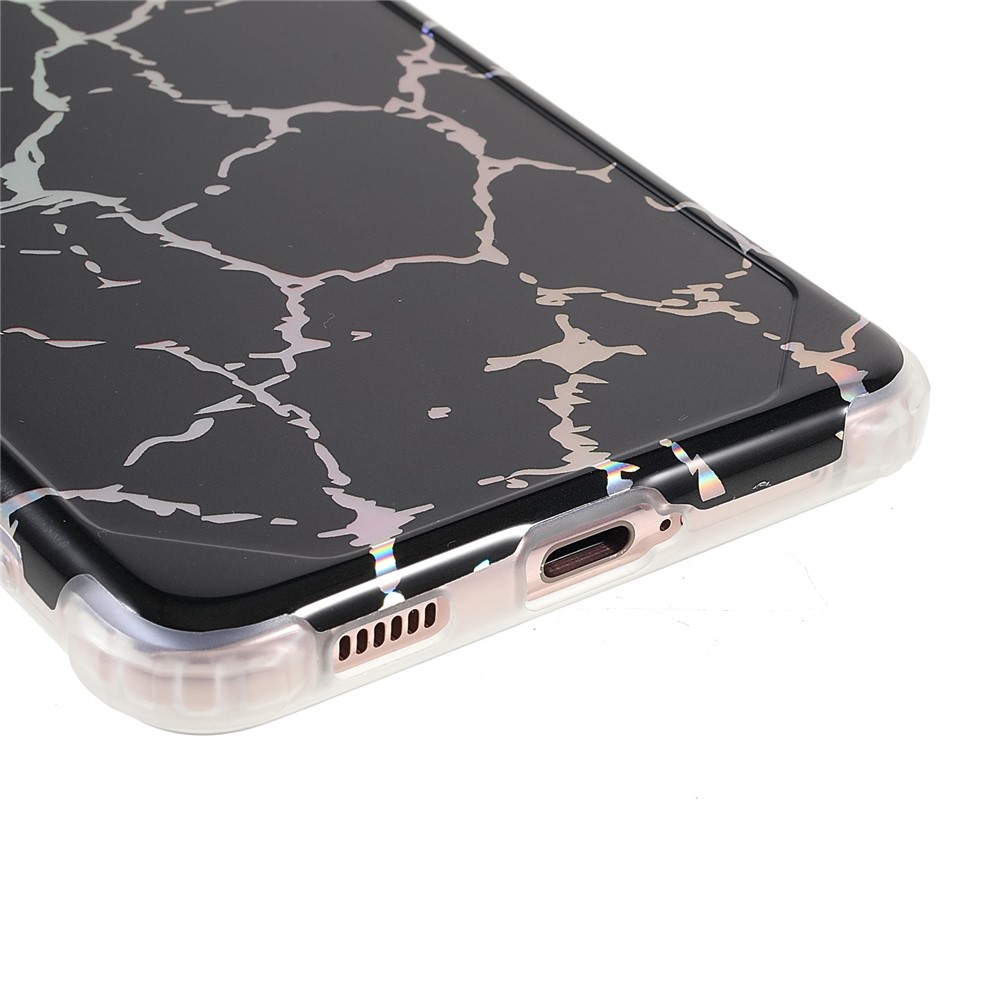 For Samsung Galaxy S21 5G Thickened Four Corner Case Anti-fall Marble IMD Laser TPU+PC Cover Shell - CF1 Black-5