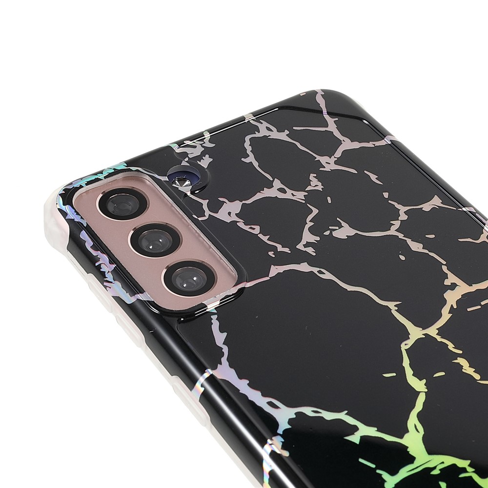 For Samsung Galaxy S21 5G Thickened Four Corner Case Anti-fall Marble IMD Laser TPU+PC Cover Shell - CF1 Black-6