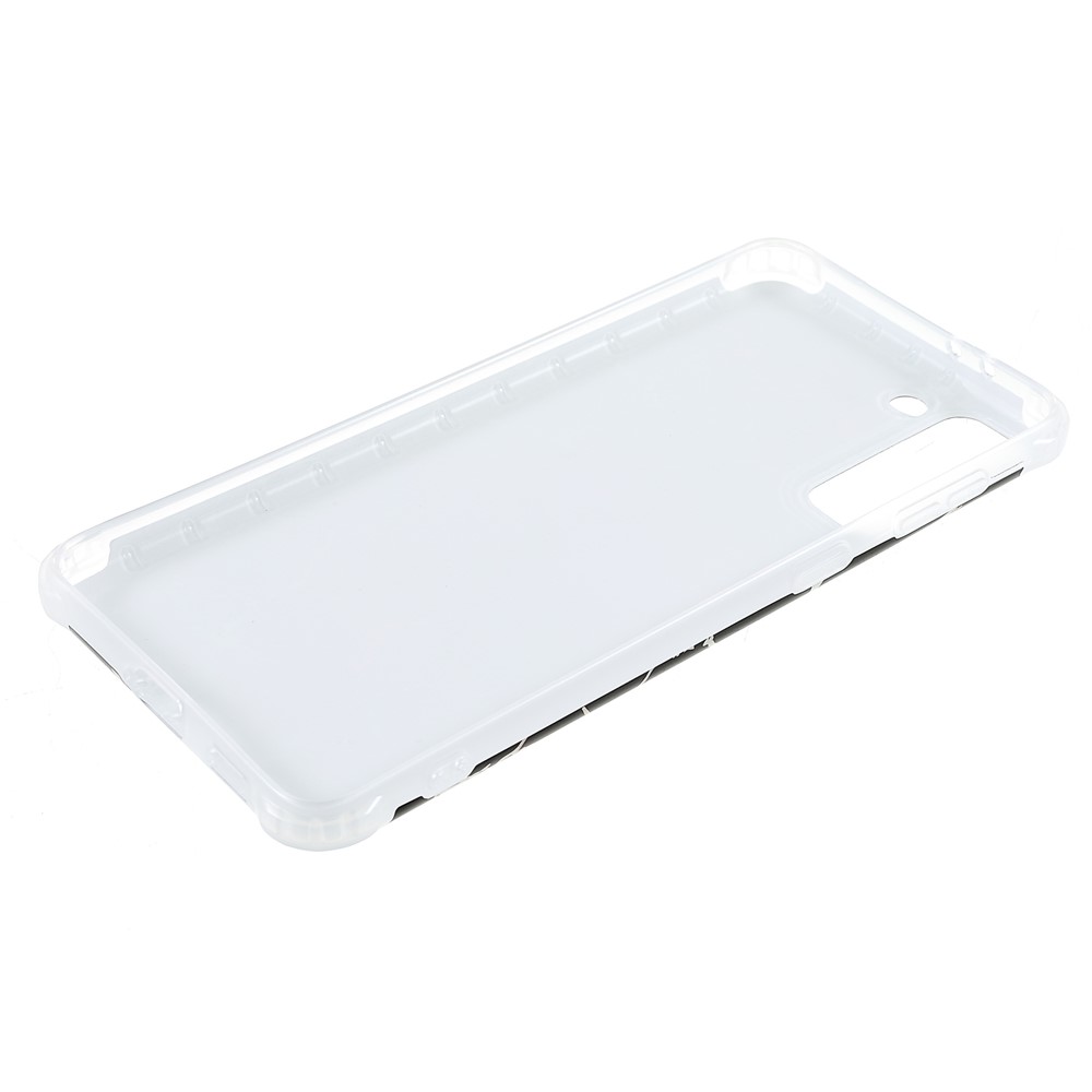 For Samsung Galaxy S21 5G Thickened Four Corner Case Anti-fall Marble IMD Laser TPU+PC Cover Shell - CF1 Black-7