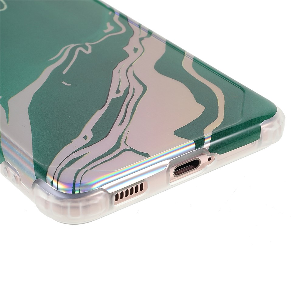 For Samsung Galaxy S21 5G Thickened Four Corner Case Anti-fall Marble IMD Laser TPU+PC Cover Shell - CF6 Green-5