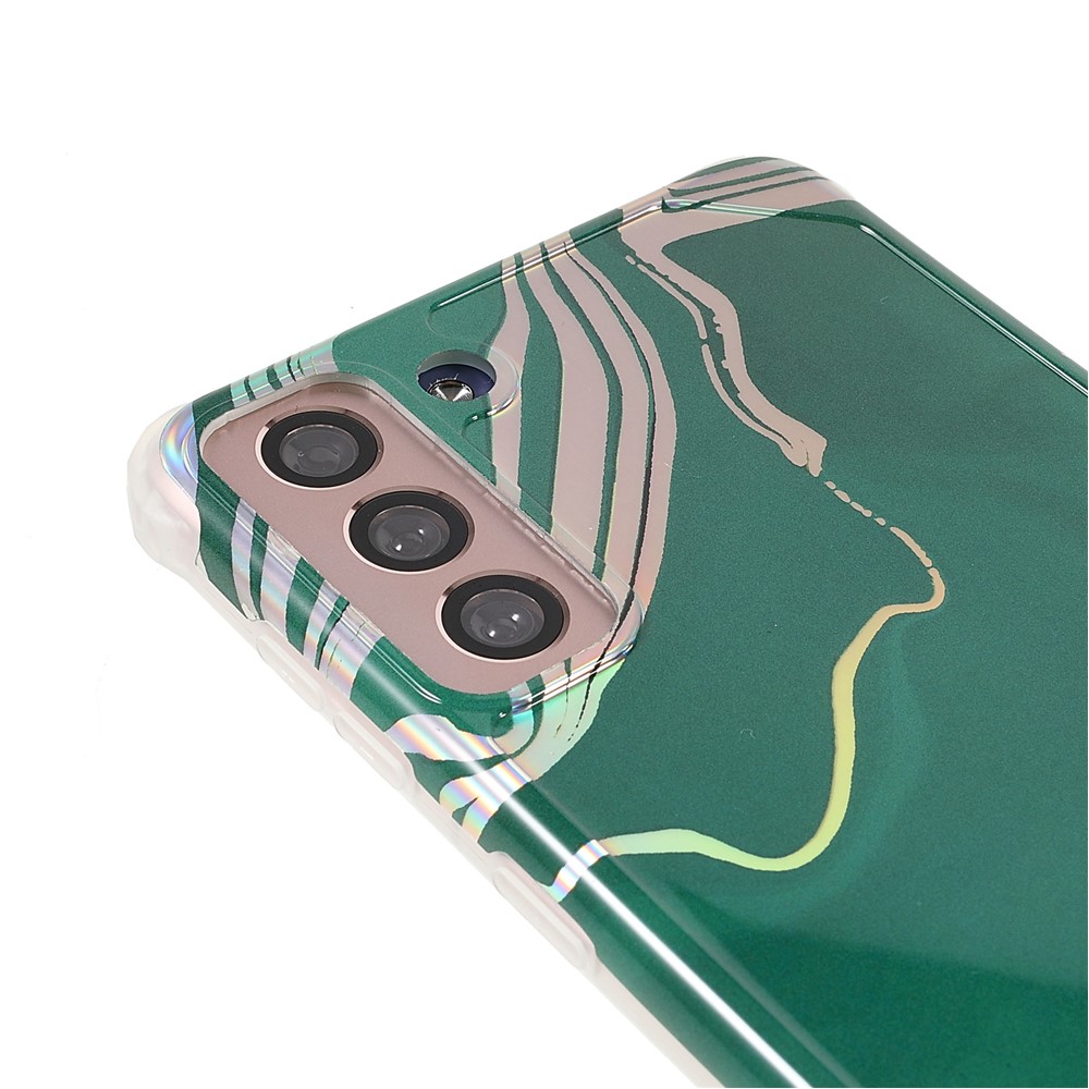 For Samsung Galaxy S21 5G Thickened Four Corner Case Anti-fall Marble IMD Laser TPU+PC Cover Shell - CF6 Green-6