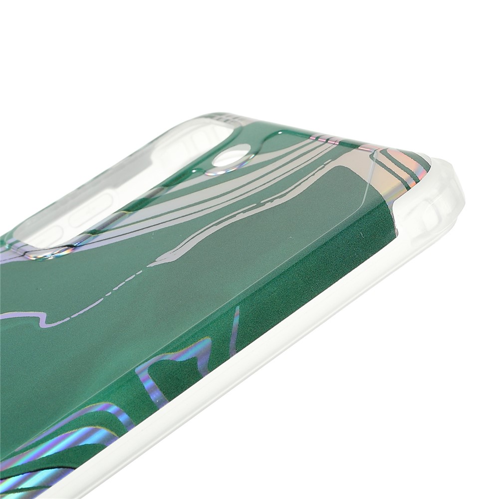 For Samsung Galaxy S21 5G Thickened Four Corner Case Anti-fall Marble IMD Laser TPU+PC Cover Shell - CF6 Green-8