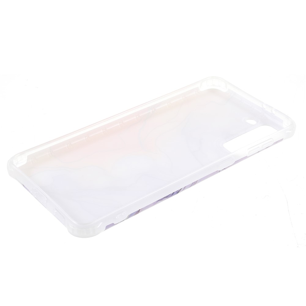 For Samsung Galaxy S21 5G Thickened Four Corner Case Anti-fall Marble IMD Laser TPU+PC Cover Shell - CF4 Light Purple-7
