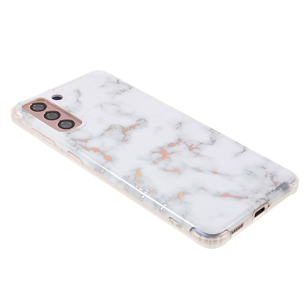 For Samsung Galaxy S21 5G Thickened Four Corner Case Anti-fall Marble IMD Laser TPU+PC Cover Shell - CF2 White-4