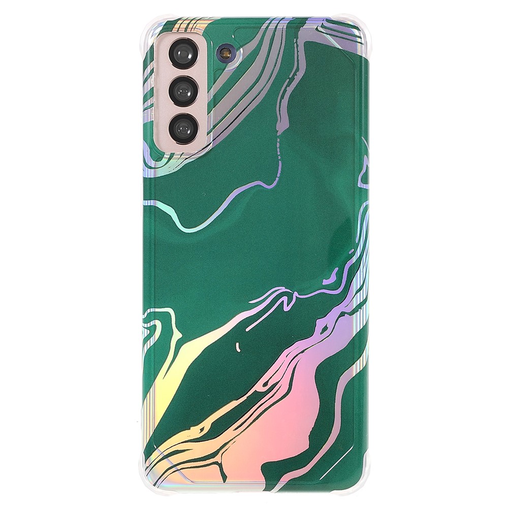 Lightweight Shockproof Marble IMD Laser Thickened Four Corner TPU+PC Case Cover for Samsung Galaxy S21+ 5G - CF6 Green-2