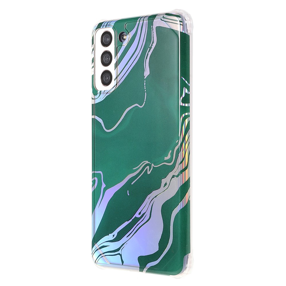 Lightweight Shockproof Marble IMD Laser Thickened Four Corner TPU+PC Case Cover for Samsung Galaxy S21+ 5G - CF6 Green-3