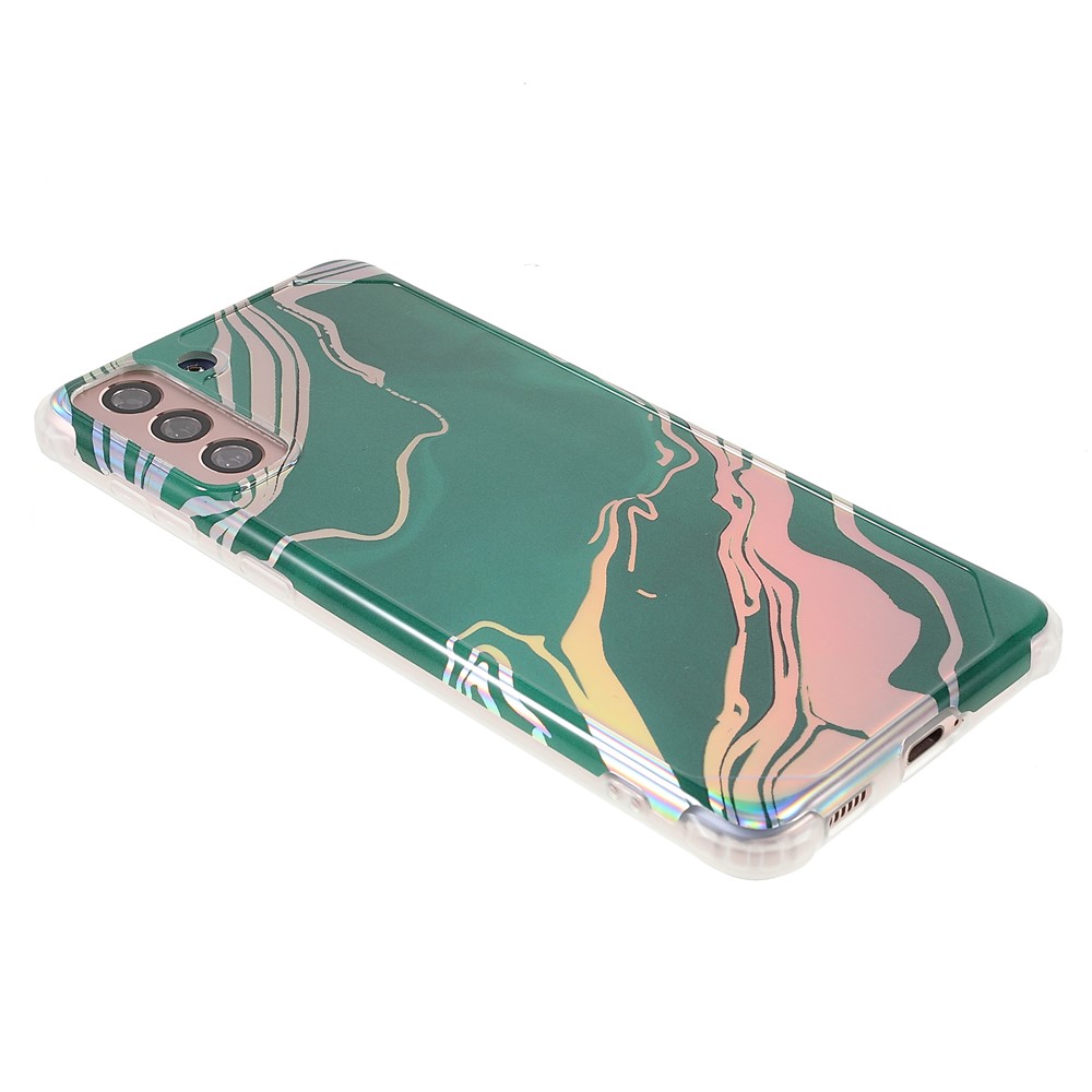 Lightweight Shockproof Marble IMD Laser Thickened Four Corner TPU+PC Case Cover for Samsung Galaxy S21+ 5G - CF6 Green-4