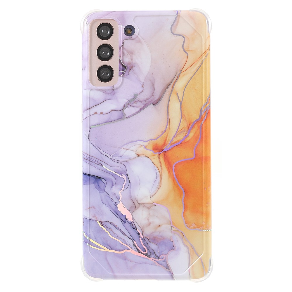 Lightweight Shockproof Marble IMD Laser Thickened Four Corner TPU+PC Case Cover for Samsung Galaxy S21+ 5G - CF4 Light Purple-2
