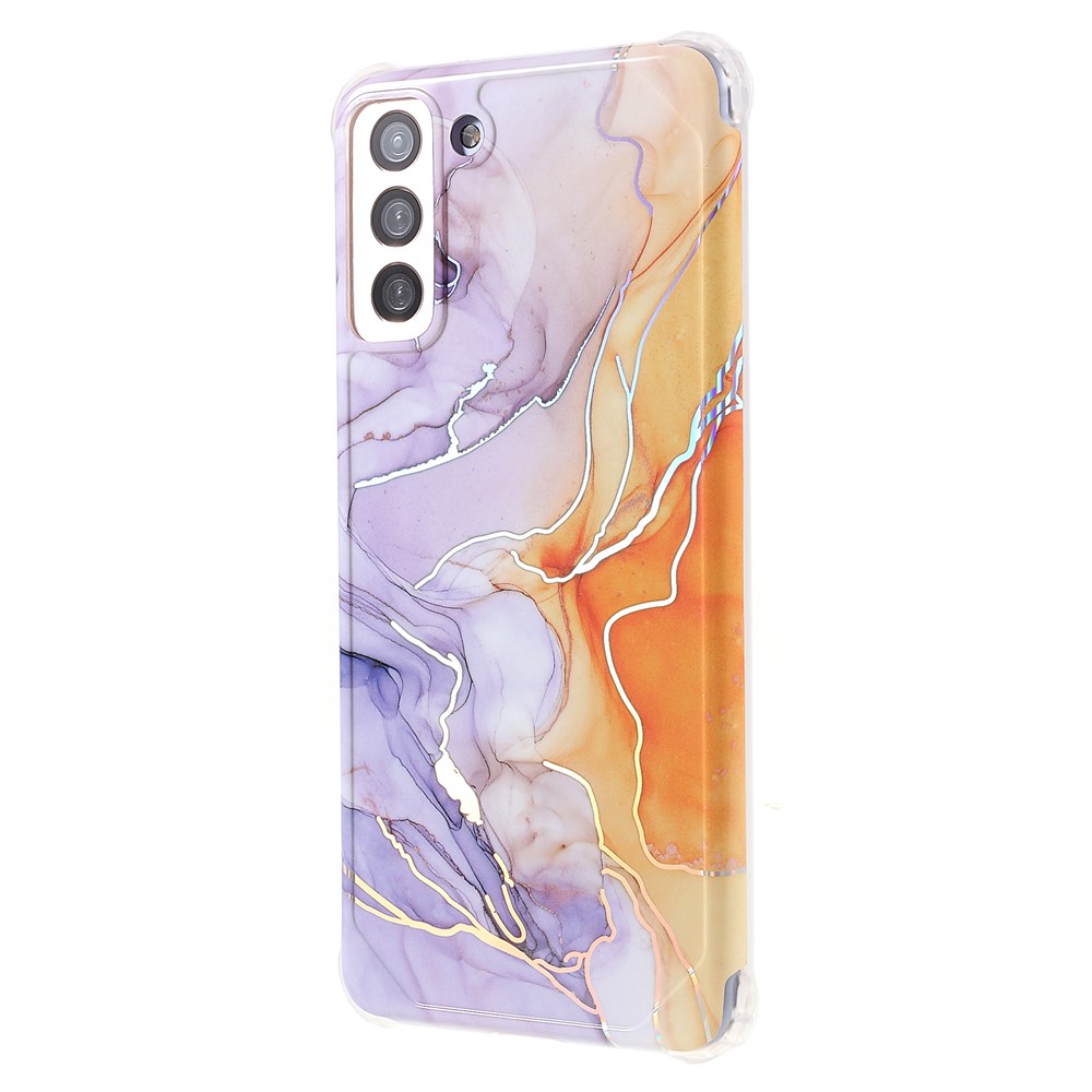 Lightweight Shockproof Marble IMD Laser Thickened Four Corner TPU+PC Case Cover for Samsung Galaxy S21+ 5G - CF4 Light Purple-3