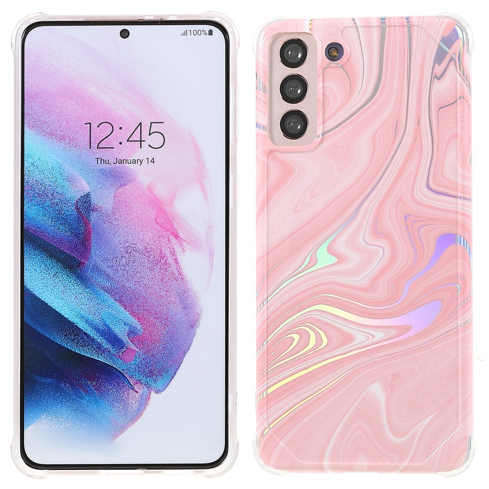 Lightweight Shockproof Marble IMD Laser Thickened Four Corner TPU+PC Case Cover for Samsung Galaxy S21+ 5G - CF3 Pink-1
