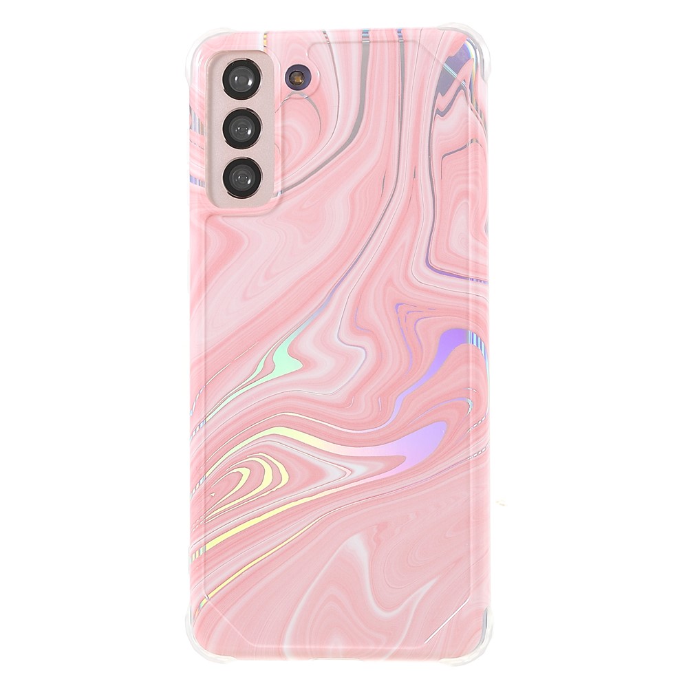 Lightweight Shockproof Marble IMD Laser Thickened Four Corner TPU+PC Case Cover for Samsung Galaxy S21+ 5G - CF3 Pink-2
