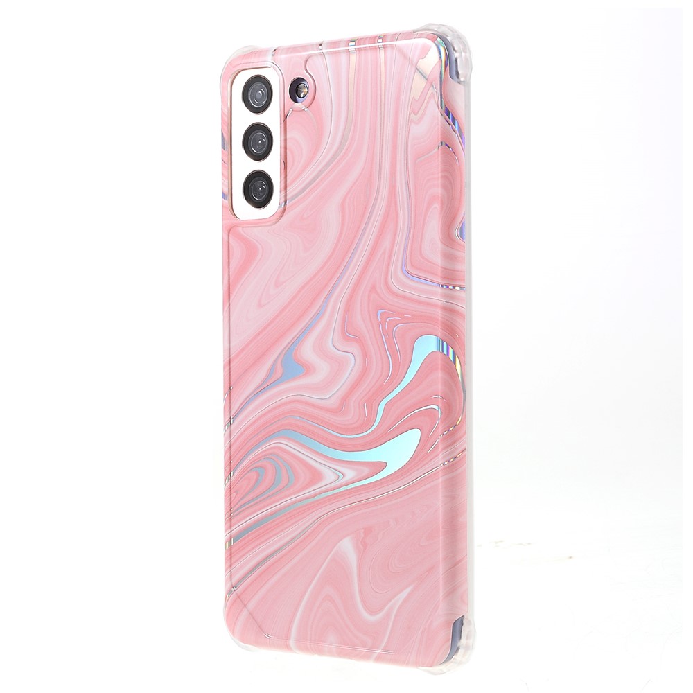 Lightweight Shockproof Marble IMD Laser Thickened Four Corner TPU+PC Case Cover for Samsung Galaxy S21+ 5G - CF3 Pink-3