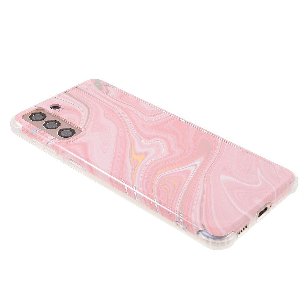 Lightweight Shockproof Marble IMD Laser Thickened Four Corner TPU+PC Case Cover for Samsung Galaxy S21+ 5G - CF3 Pink-4