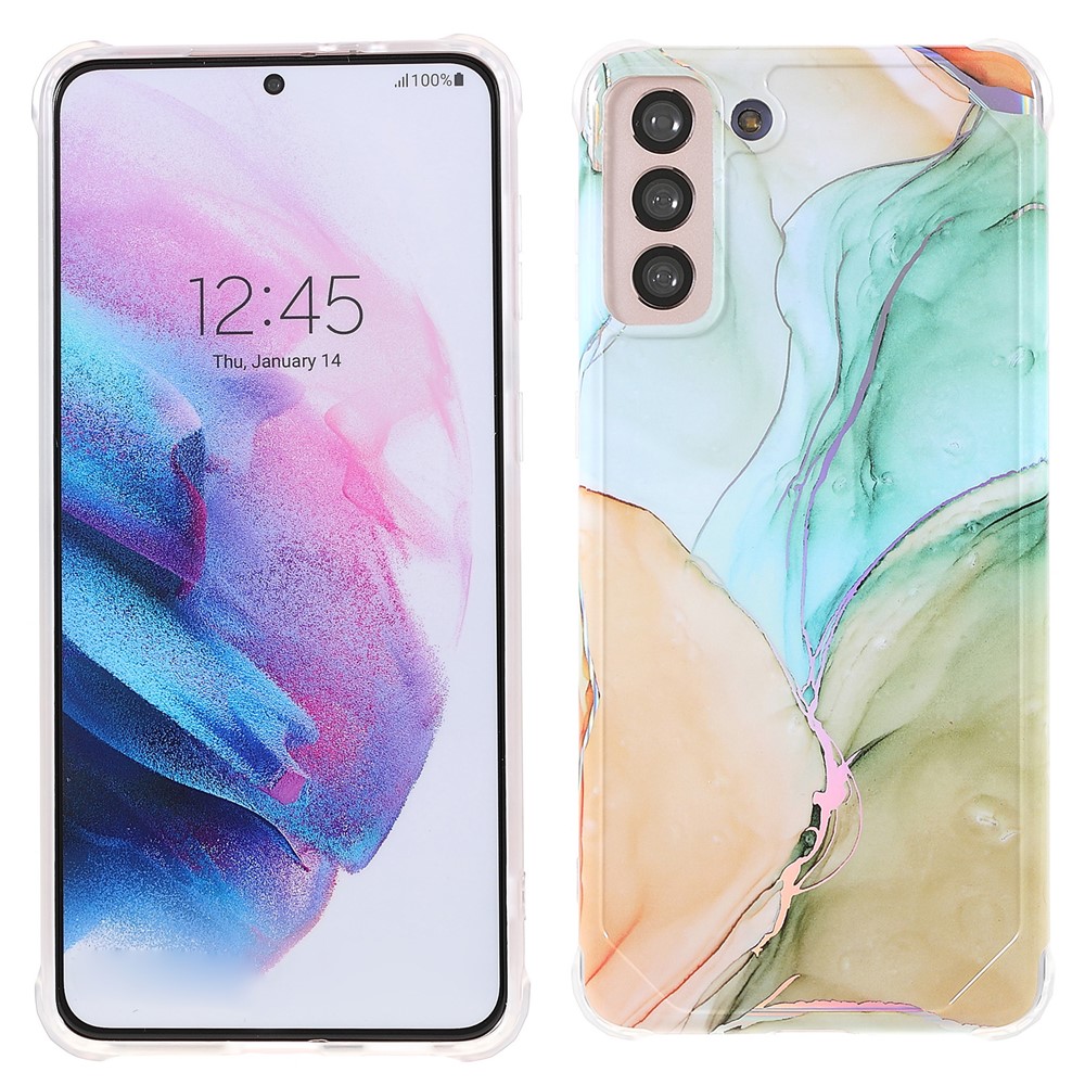 Lightweight Shockproof Marble IMD Laser Thickened Four Corner TPU+PC Case Cover for Samsung Galaxy S21+ 5G - CF5 Multicolor-1