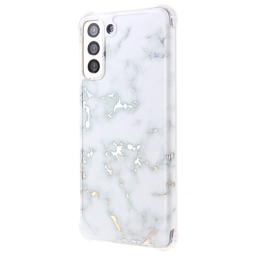 Lightweight Shockproof Marble IMD Laser Thickened Four Corner TPU+PC Case Cover for Samsung Galaxy S21+ 5G - CF2 White-3