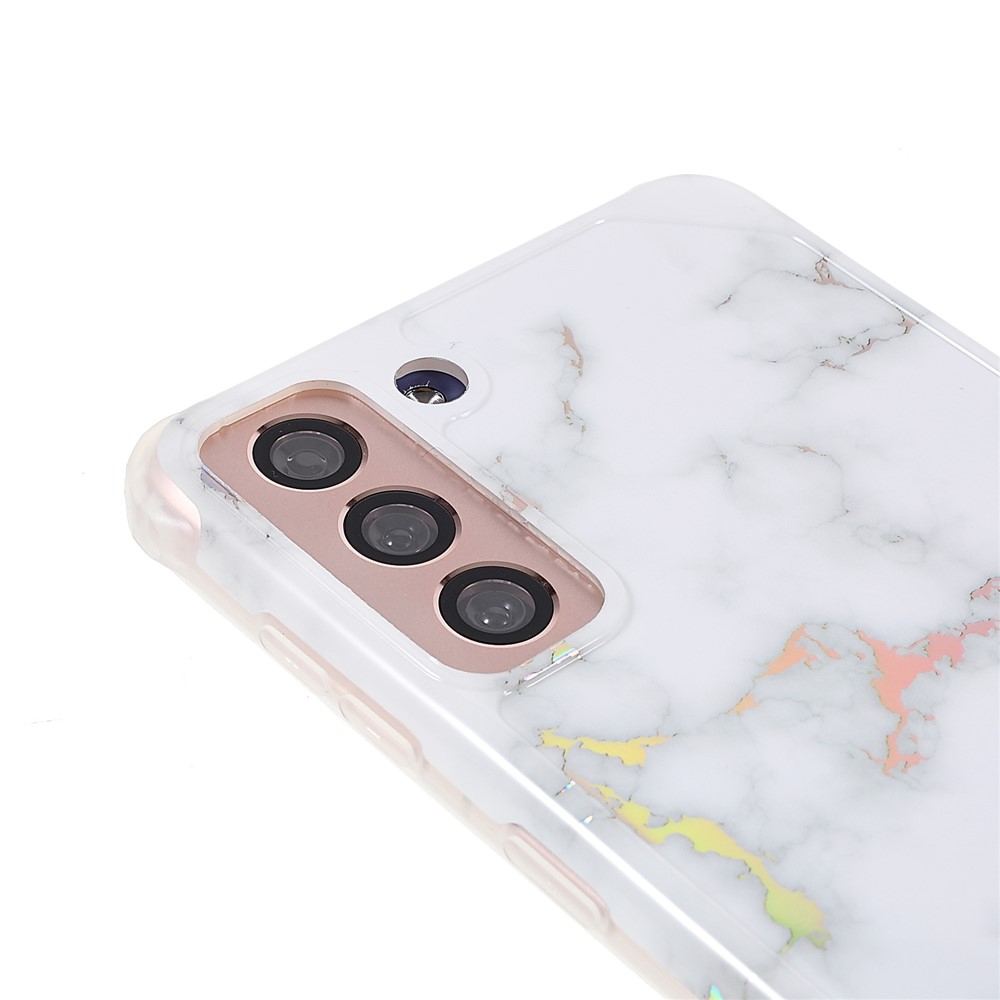 Lightweight Shockproof Marble IMD Laser Thickened Four Corner TPU+PC Case Cover for Samsung Galaxy S21+ 5G - CF2 White-6