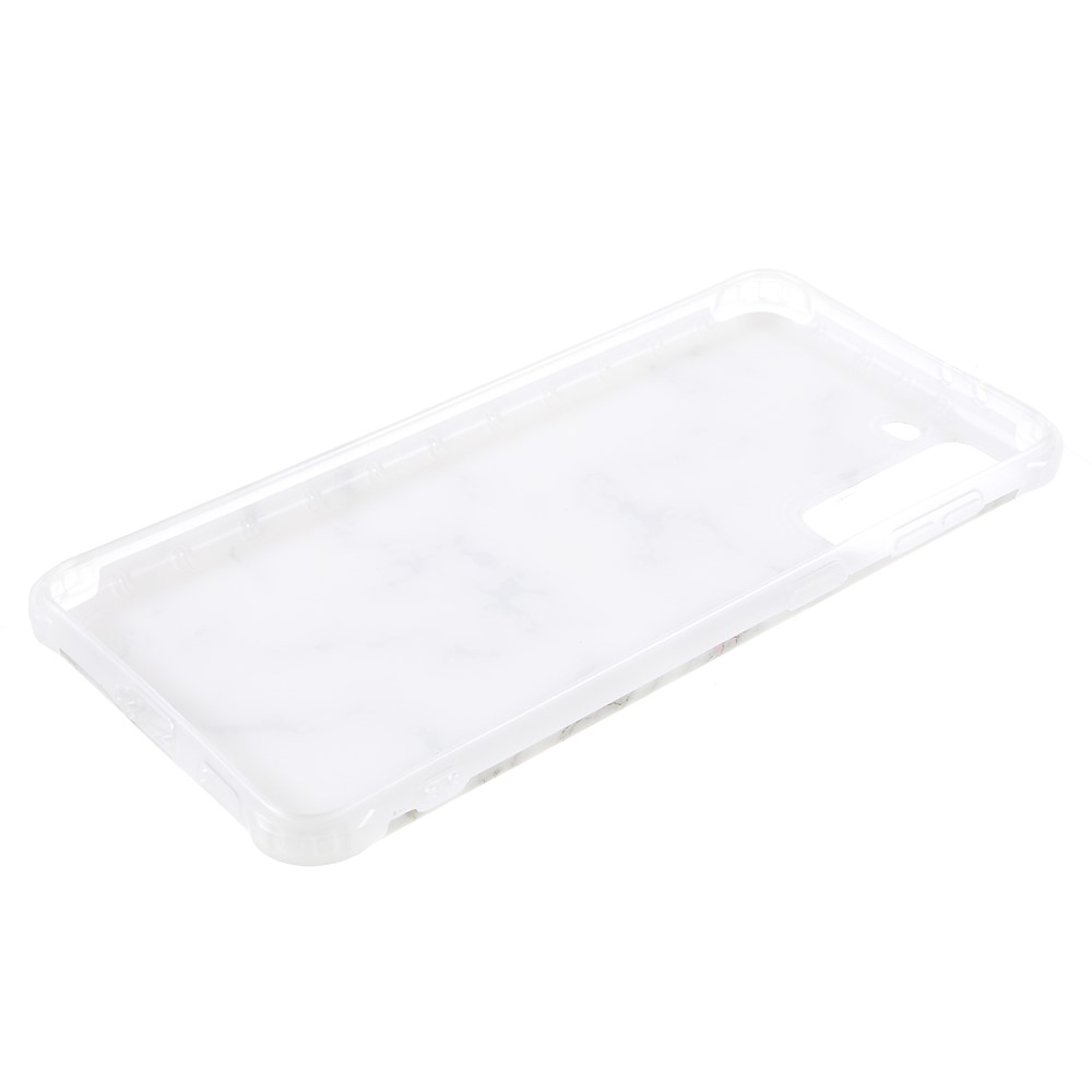 Lightweight Shockproof Marble IMD Laser Thickened Four Corner TPU+PC Case Cover for Samsung Galaxy S21+ 5G - CF2 White-7
