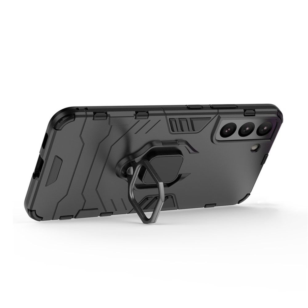 Ring Holder Kickstand Soft TPU Hard PC Scratch-Resistant Protective Back Cover for Samsung Galaxy S22 - Black-4