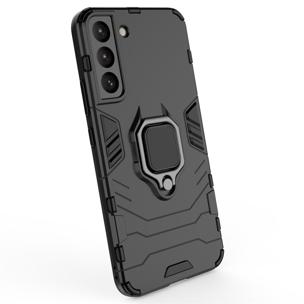 Ring Holder Kickstand Soft TPU Hard PC Scratch-Resistant Protective Back Cover for Samsung Galaxy S22 - Black-5
