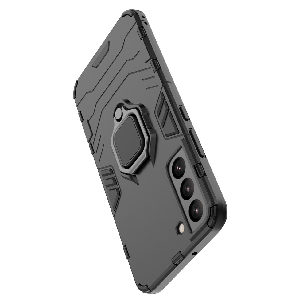 Ring Holder Kickstand Soft TPU Hard PC Scratch-Resistant Protective Back Cover for Samsung Galaxy S22 - Black-6