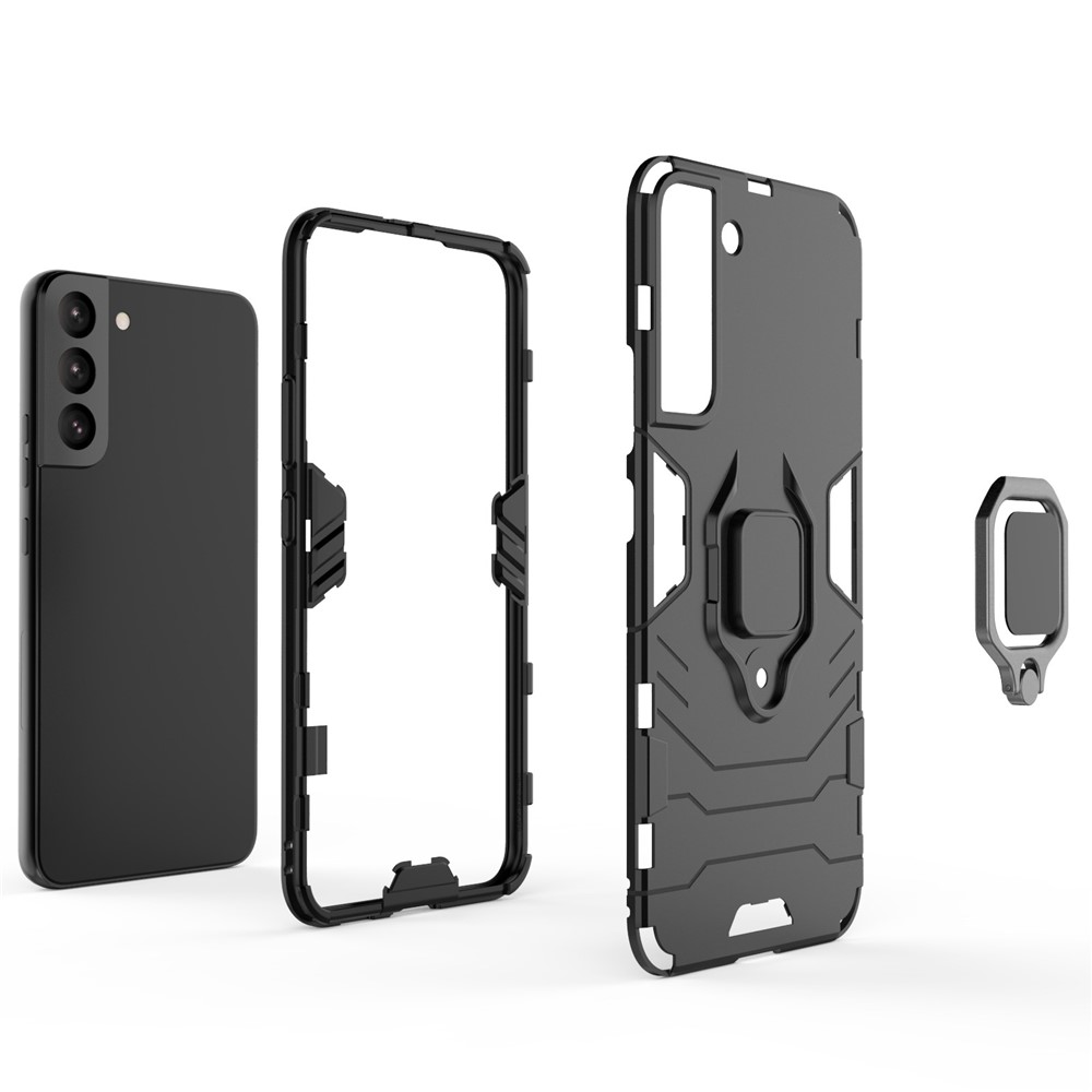 Ring Holder Kickstand Soft TPU Hard PC Scratch-Resistant Protective Back Cover for Samsung Galaxy S22 - Black-7