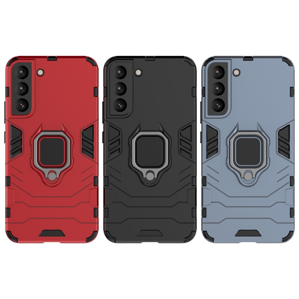 Dual Layer Soft Flexible TPU Hard PC Shockproof Protective Case with Ring Holder Kickstand for Samsung Galaxy S22 Plus - Black-10