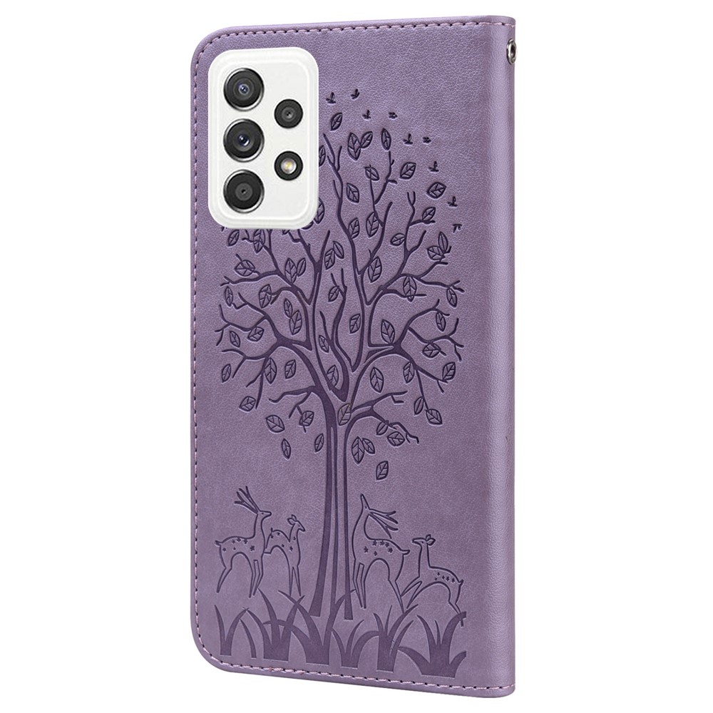 Stylish Deer Tree Pattern Imprint Full-Protection PU Leather Wallet Stand Phone Shell Case for Samsung Galaxy A53 5G - Purple-3
