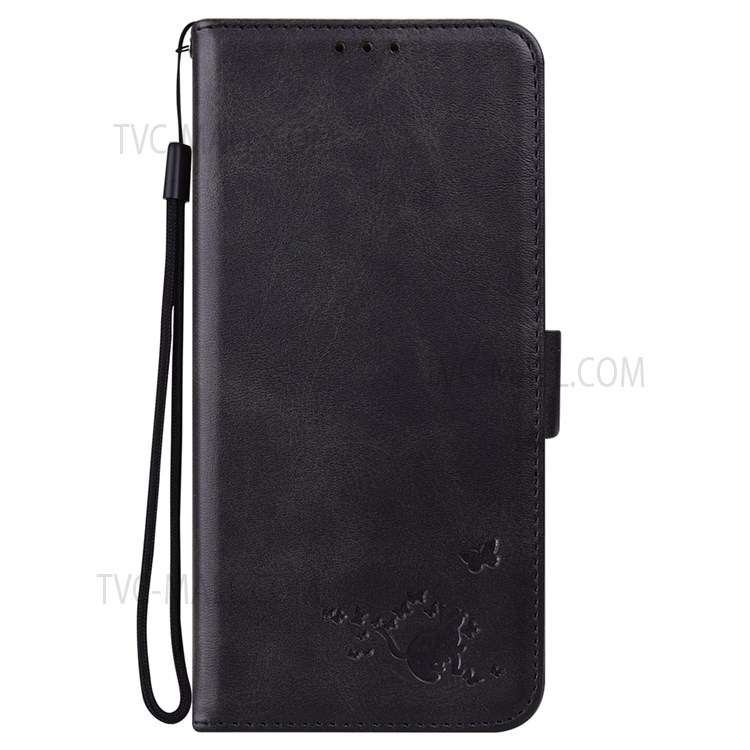 Cat Butterfly Imprinting PU Leather Wallet Stand Phone Protective Case Flip Cover with Lanyard for Samsung Galaxy A33 5G - Black-2