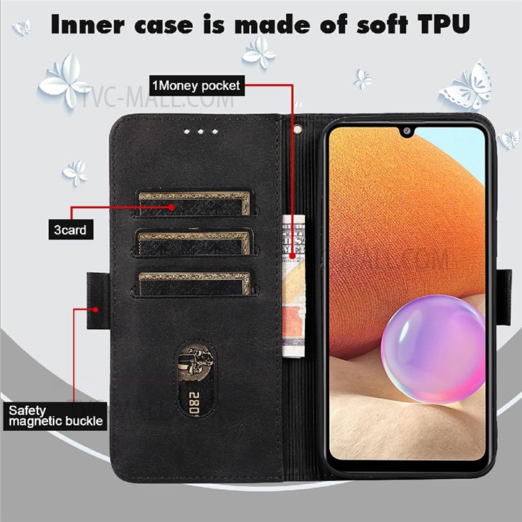 Cat Butterfly Imprinting PU Leather Wallet Stand Phone Protective Case Flip Cover with Lanyard for Samsung Galaxy A33 5G - Black-5