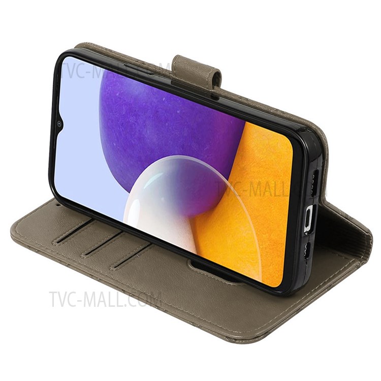 PU Leather Flip Wallet Case Grid Pattern Imprinted Full Body Protection Stand Cover with Strap for Samsung Galaxy A53 5G - Grey-4