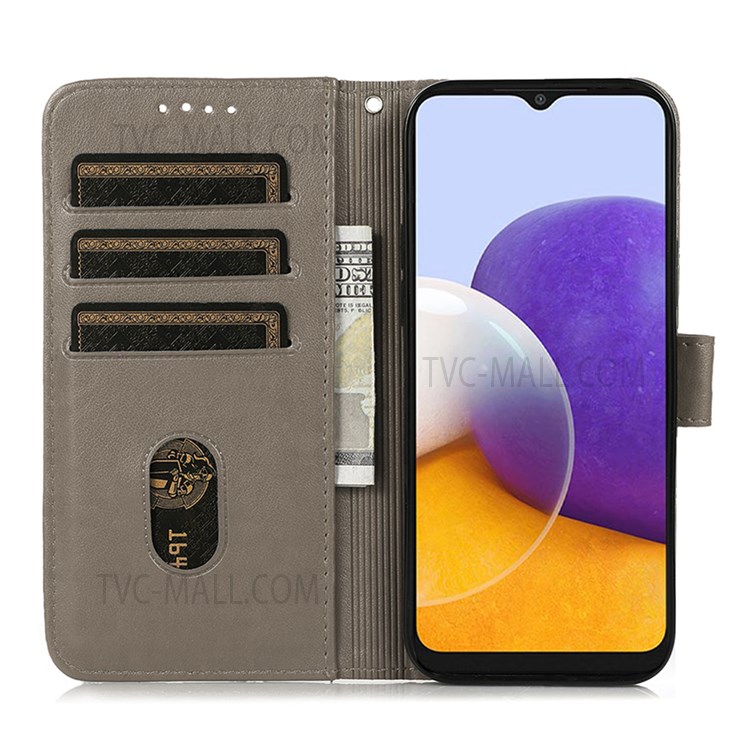 PU Leather Flip Wallet Case Grid Pattern Imprinted Full Body Protection Stand Cover with Strap for Samsung Galaxy A53 5G - Grey-5