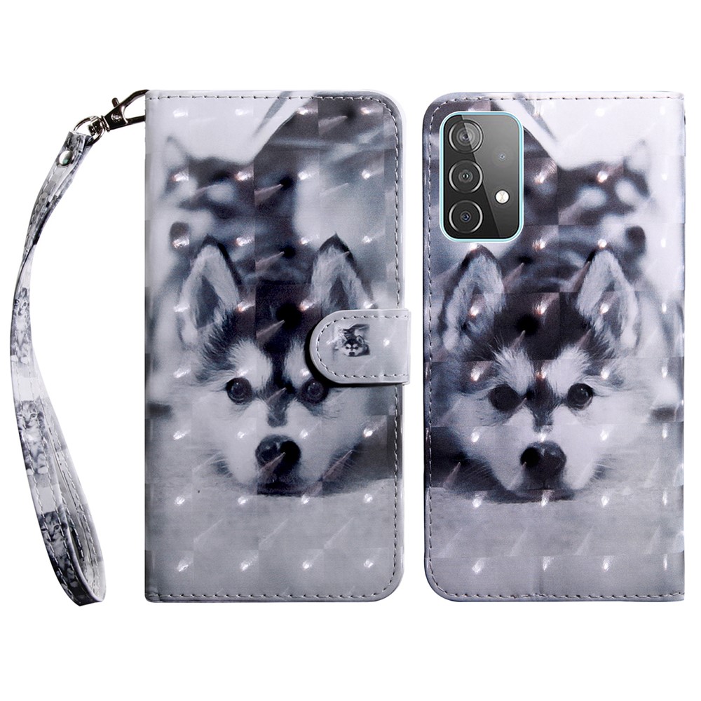 PU Leather 3D Pattern Printing Magnetic Wallet Case Stand Function Flip Folio Cover with Strap for Samsung Galaxy A33 5G - Dog-1