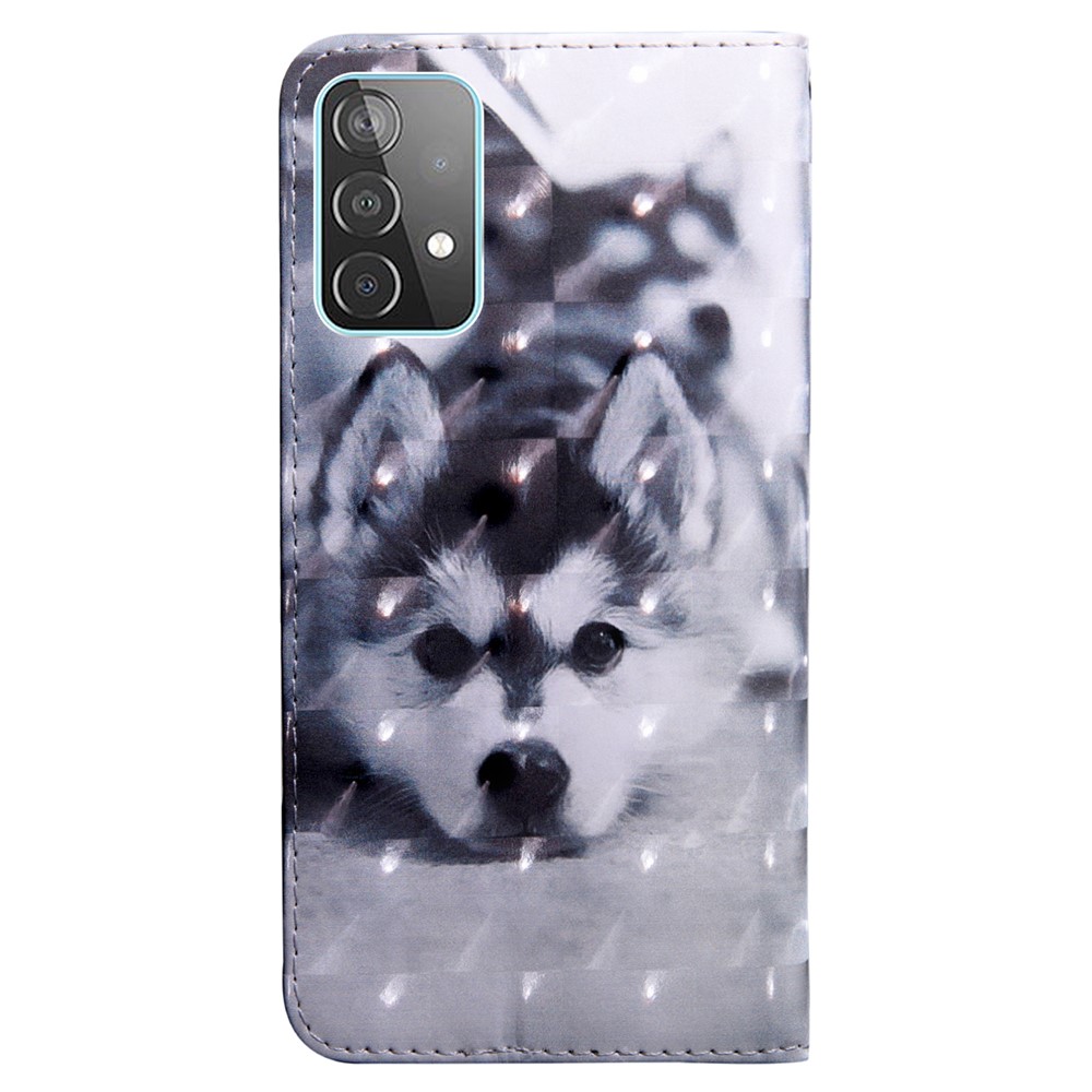 3D Pattern Printing PU Leather Wallet Stand Feature Flip Protective Cover with Strap for Samsung Galaxy A53 5G - Dog-3