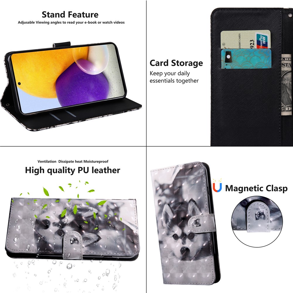 3D Pattern Printing PU Leather Wallet Stand Feature Flip Protective Cover with Strap for Samsung Galaxy A53 5G - Dog-5